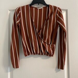 Cropped Long Sleeve Crossover/Wrap Top